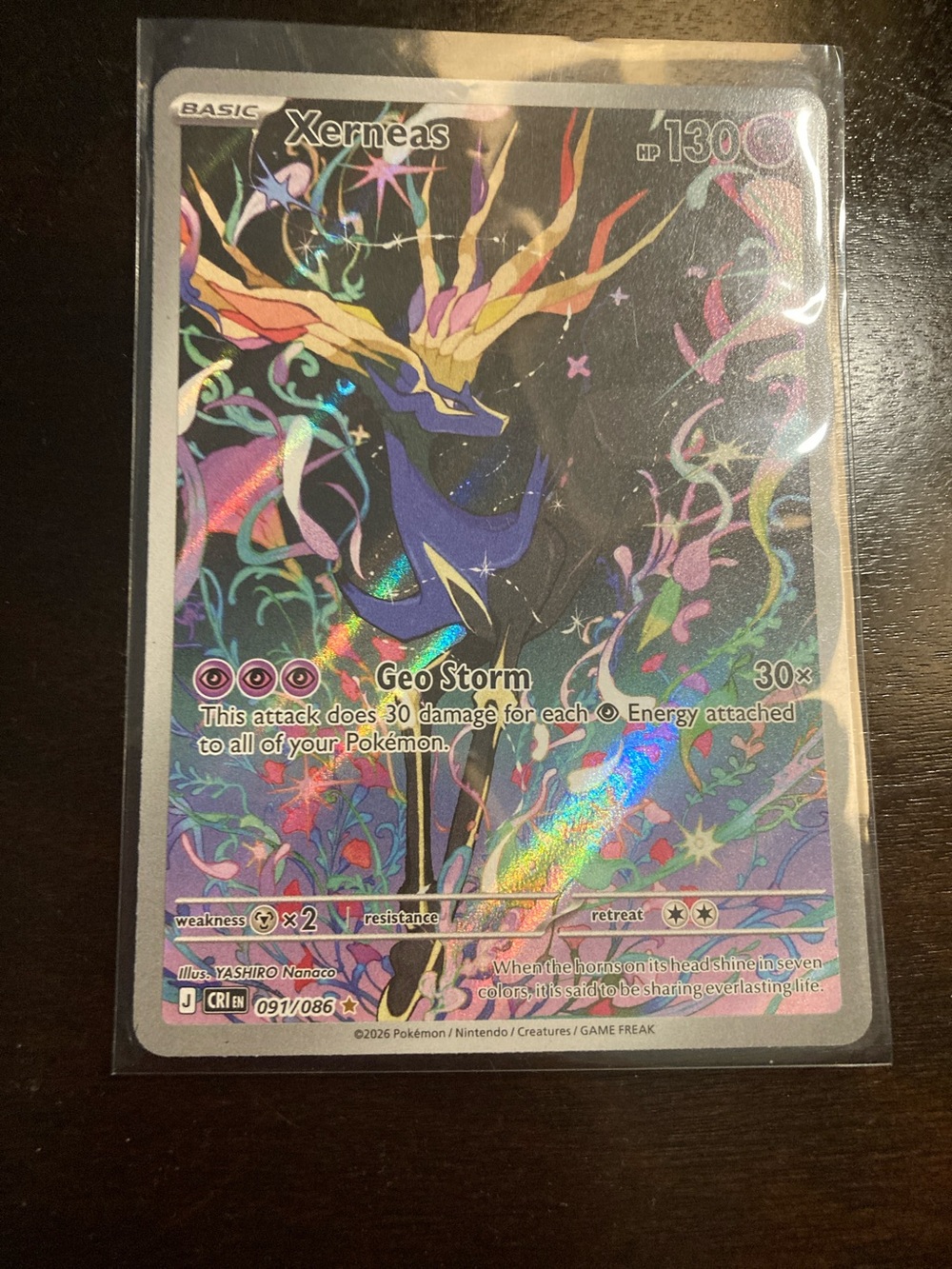 Pokemon Xerneas Holographic Card - Blue, Purple, Gold, Pink